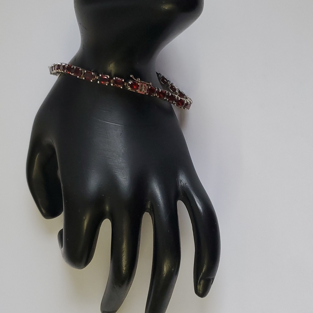 Sterling Silver 925 Deep Garnet Tennis Bracelet - Picture 7 of 10